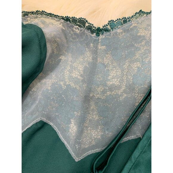Vintage Sha.ella Teal Satin & Lace Chemise Nightgown Lingerie Small Shiny - Picture 4 of 5